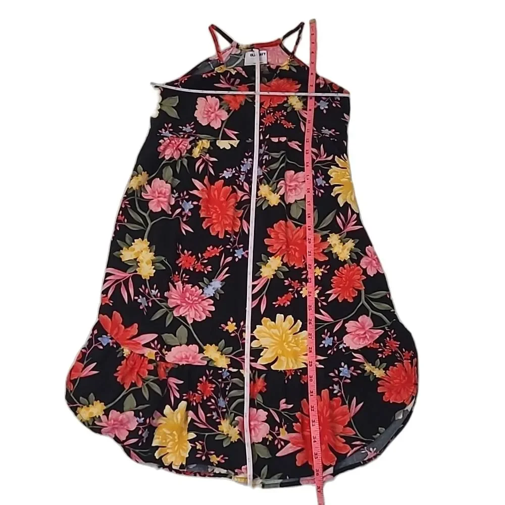 Old Navy Halter Sundress Spaghetti Strap Floral Print Tea Length Ruffle Dress
